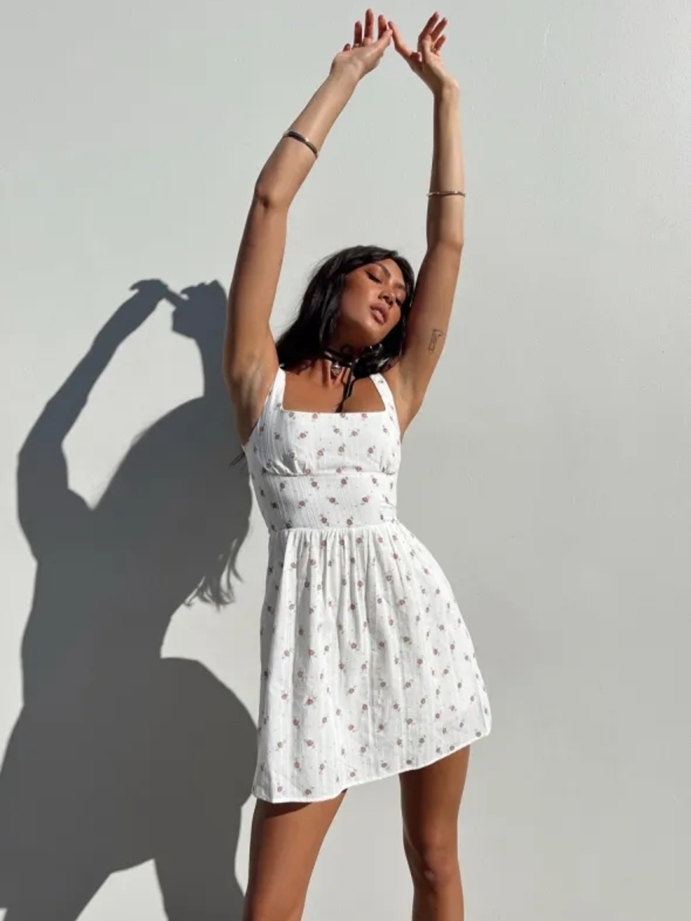 Princess Polly Samana Mini Dress White Curve Square Neck Cotton Floral- 14 - Picture 14 of 15